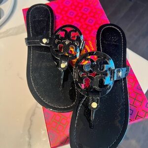 Tory Burch Black Sandals with Logo Detail